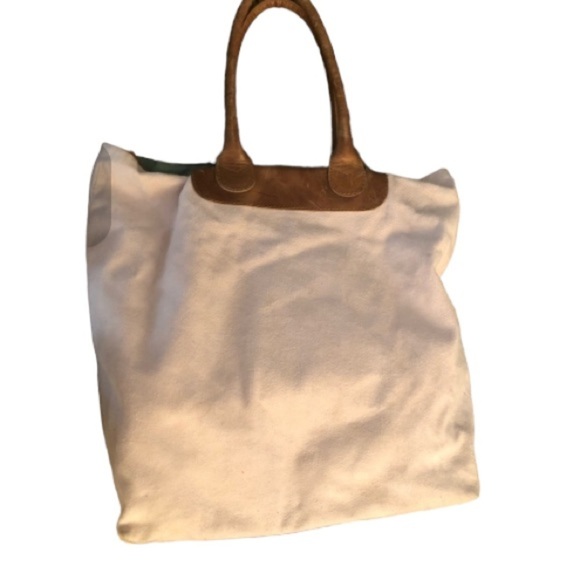 J. Jill Handbags - J.JILL Pink faux suede Lg. Tote Bag with brown leather handles and bottom